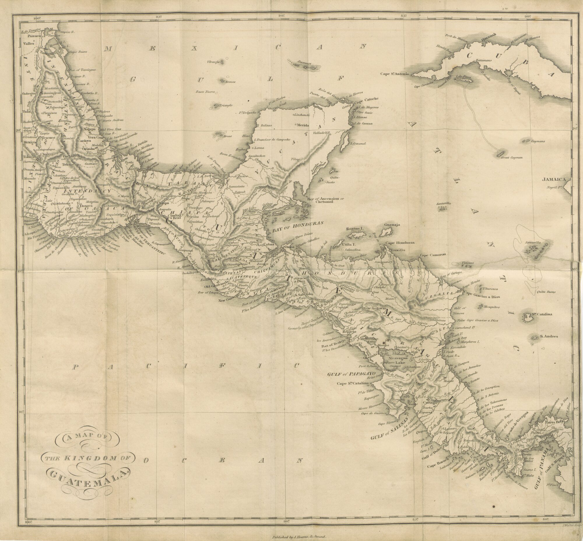 1823 map showing the Kingdom of Guatemala including Costa Rica