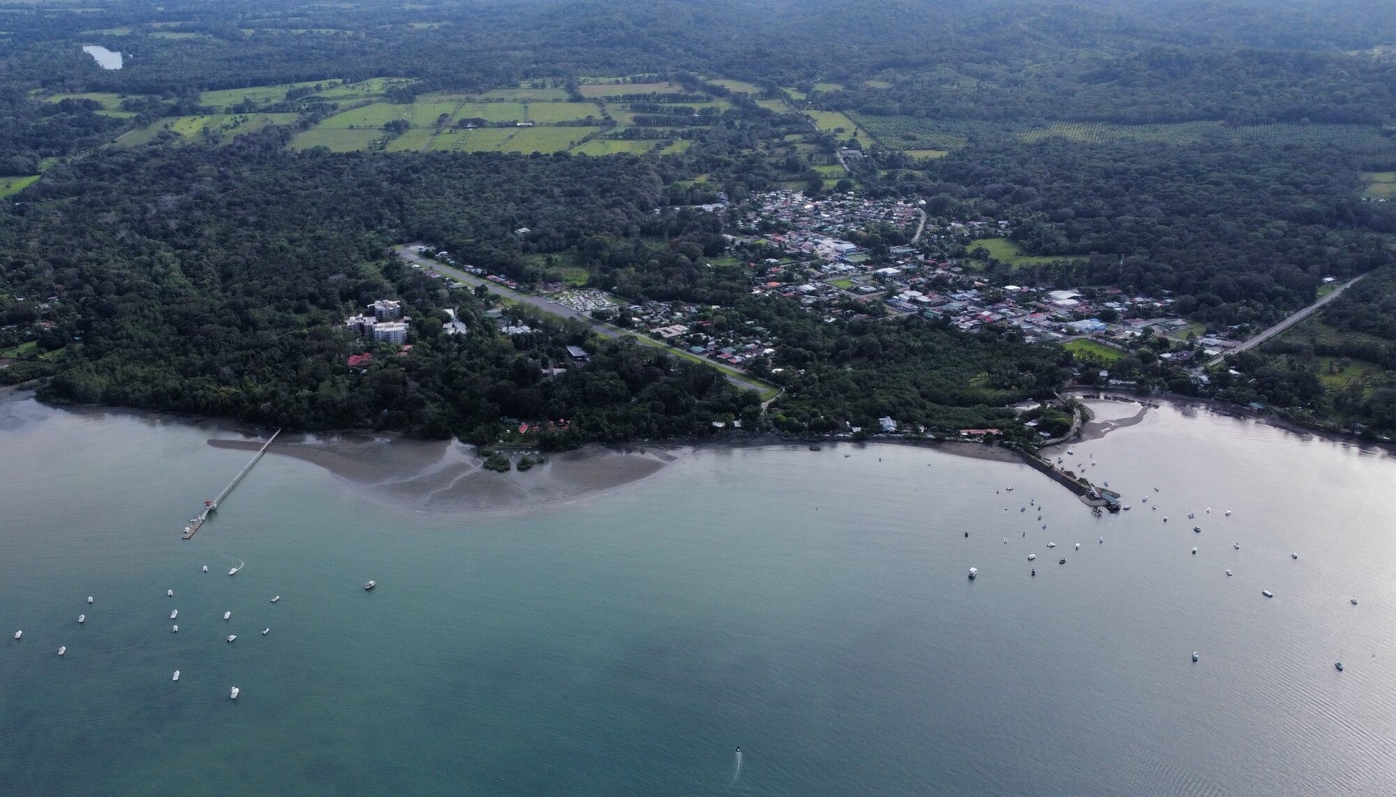 Aerial view of Puerto Jiménez, gateway to Corcovado National Park
