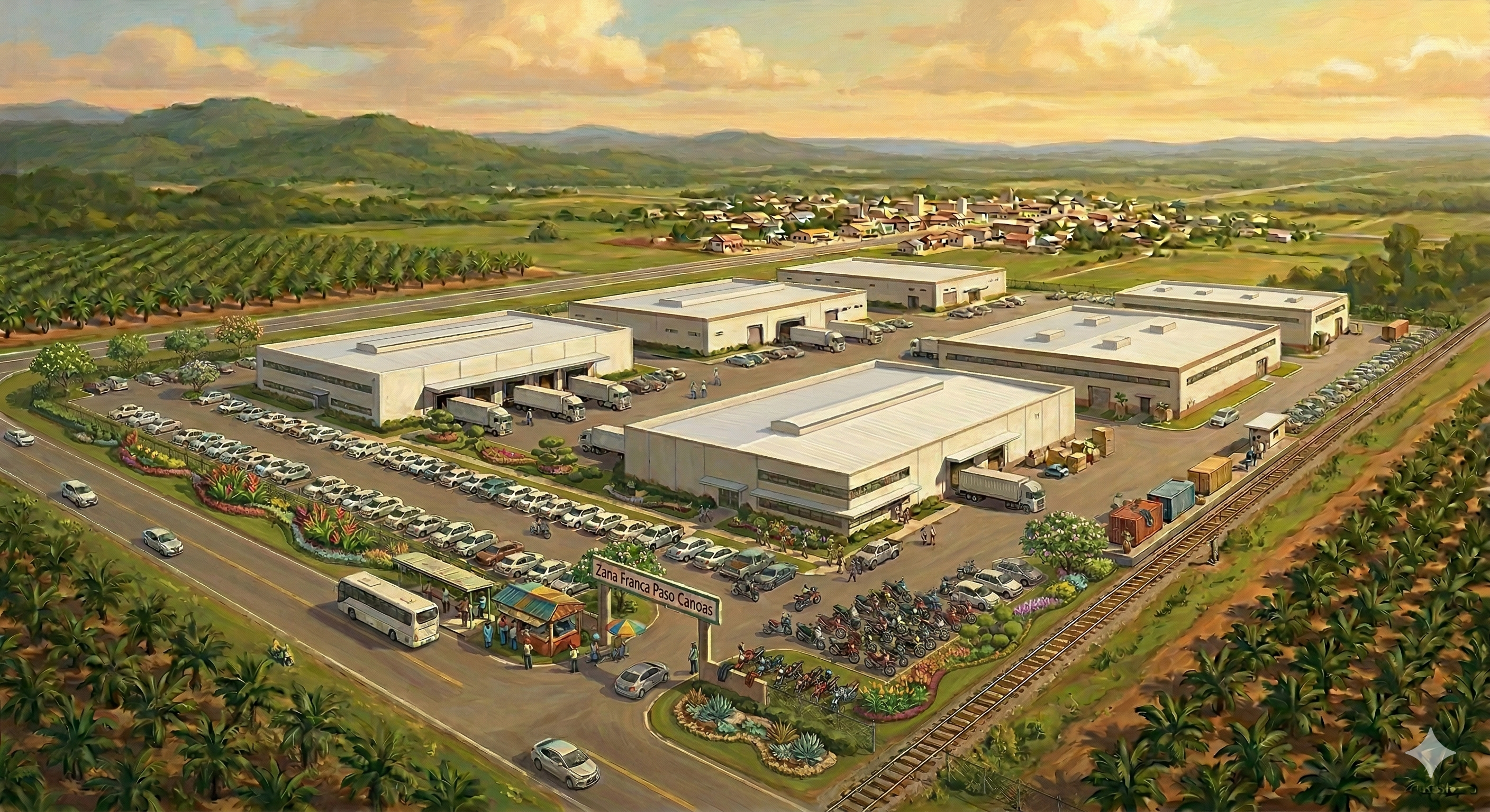 Illustration of a free trade zone manufacturing park at Paso Canoas