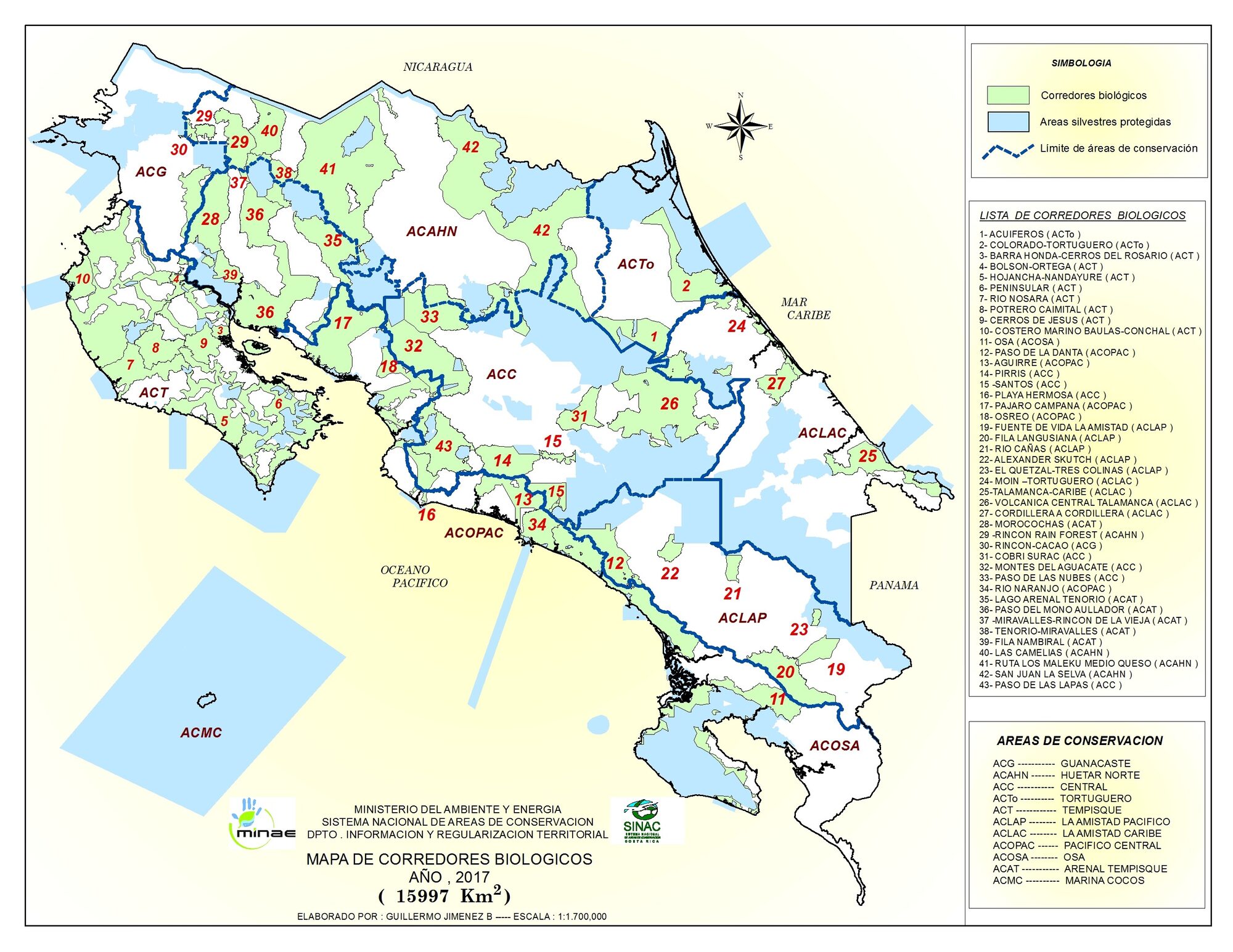 Official Map of Costa Rica's Biological Corridors