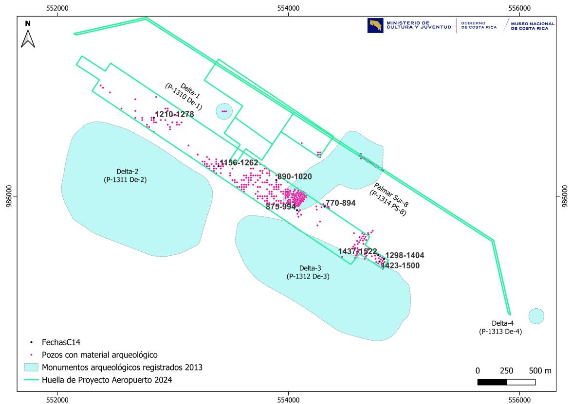 Map showing radiocarbon dates overlaid on archaeological monuments, demonstrating settlement progression from 770 CE to 1522 CE