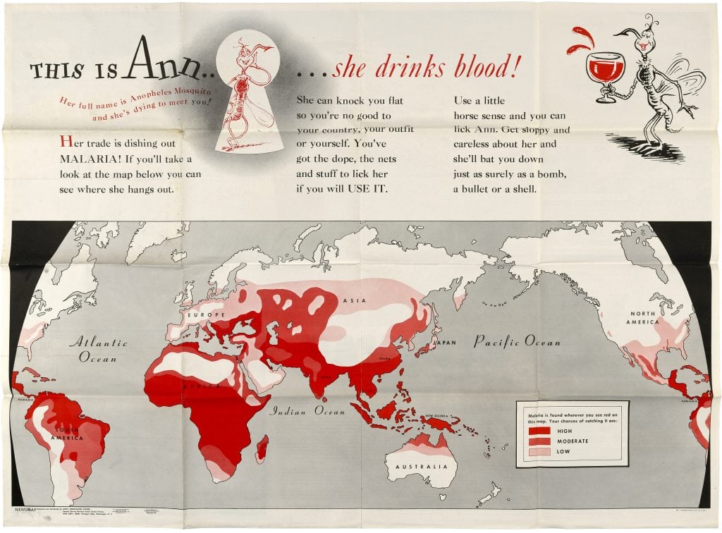 This is Ann - She Drinks Blood! WWII malaria poster by Dr. Seuss