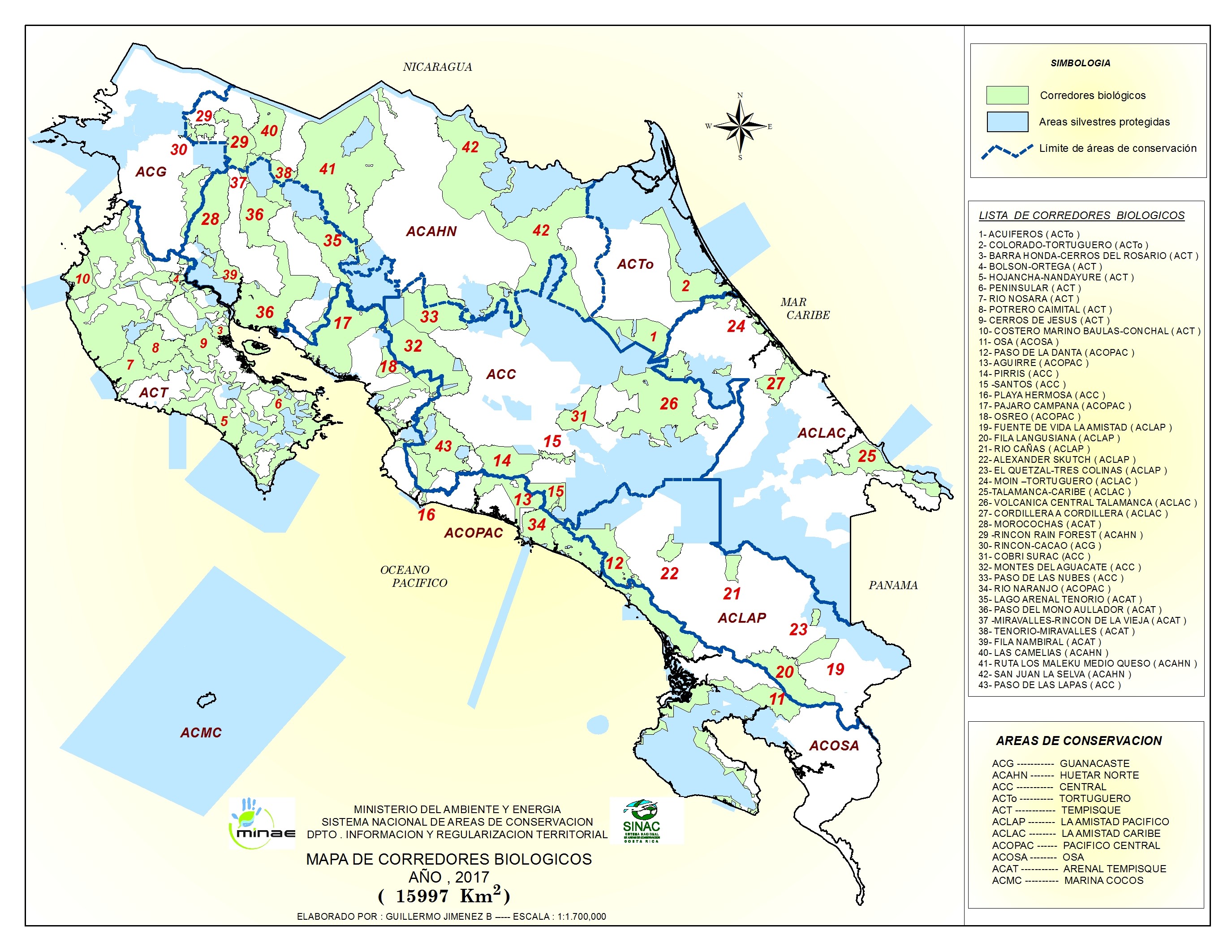 Official Map of Costa Rica's Biological Corridors