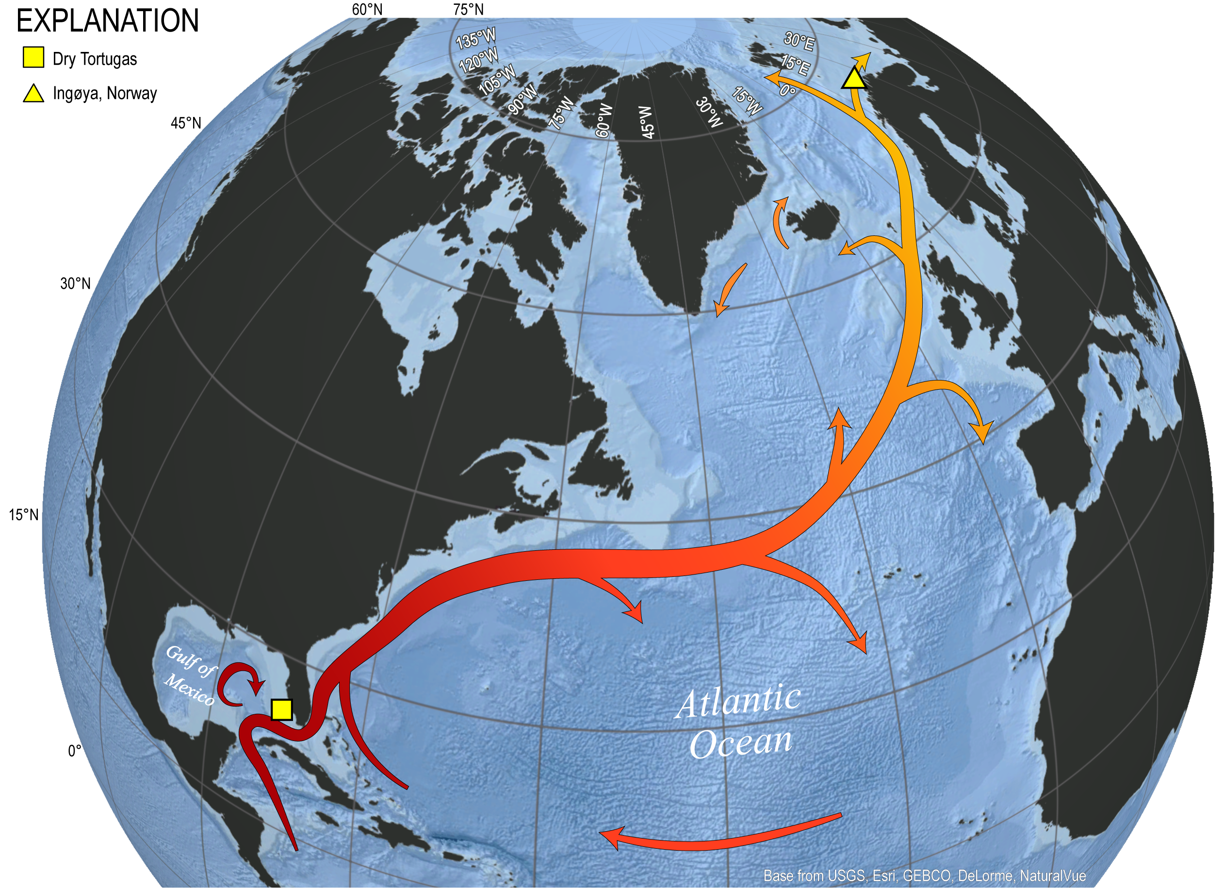 Map showing the Gulf Stream and North Atlantic Current system