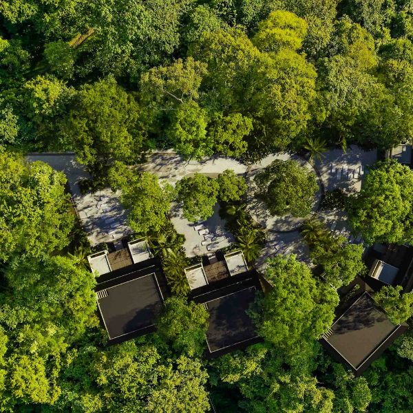 Aerial view of luxury homes built in forested area, Costa Rica